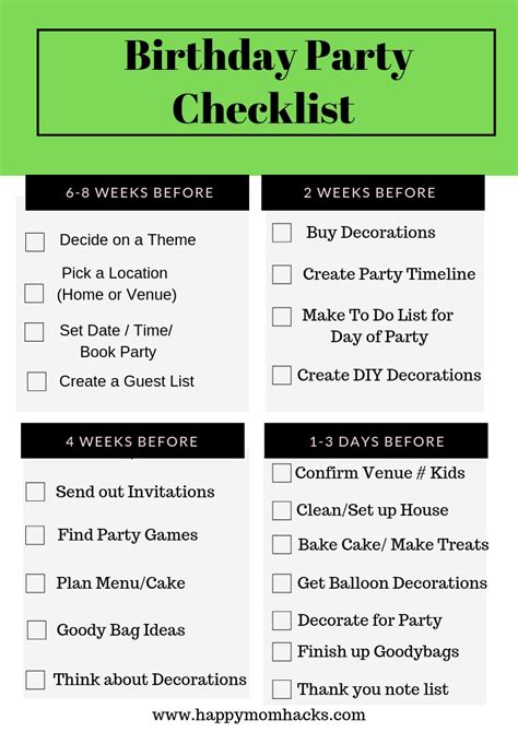 Party Checklist Printable