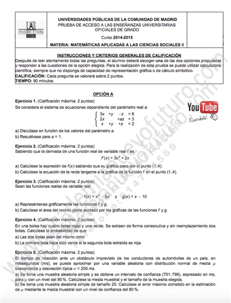 Exámenes de Matemáticas de Selectividad 2020 para descargar