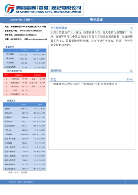 广发香港港股6月30日策略