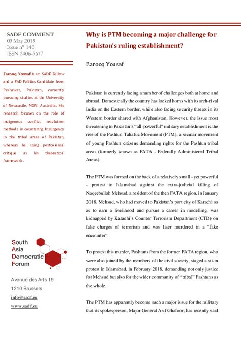 (PDF) Why is PTM becoming a major challenge for Pakistan’s ruling establishment? | Farooq Yousaf ...