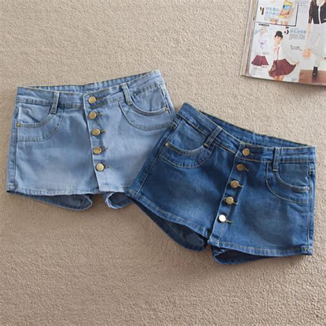 2017 summer brand new fashion women's denim shorts skirts buckle wild ...