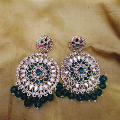 Bollywood Indian Pearl Enameled Jhumka Jhumki Earrings With Mang Tika