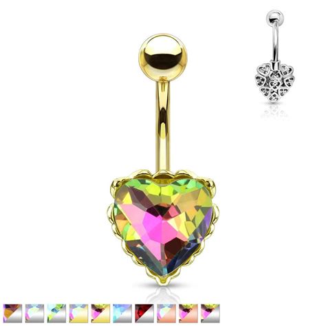 Internally Threaded Cz Heart Belly Bar The Body Jewellery Store