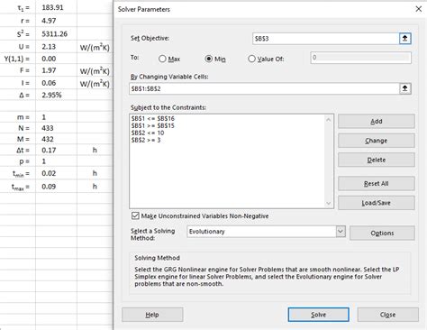 Microsoft Excel Solver Parameters For U Value Determination Download Scientific Diagram