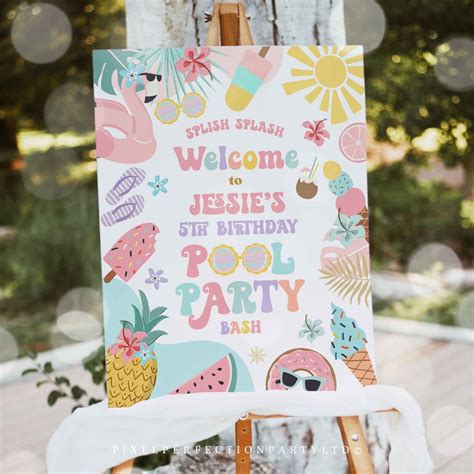 Editable Pool Party Welcome Sign Tropical Splish Splash Girly Pool