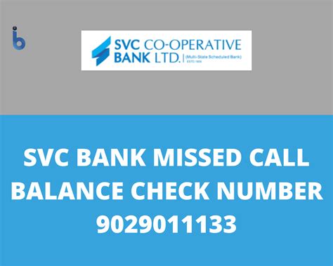 Svc Bank Missed Call Balance Check Number