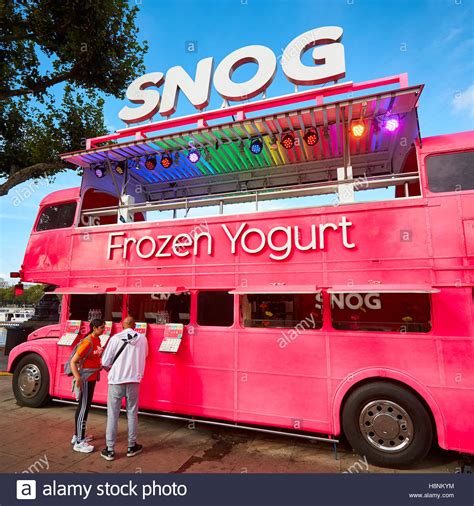 A Converted Bus Selling Frozen Yogurt On Londons South Bank Stock