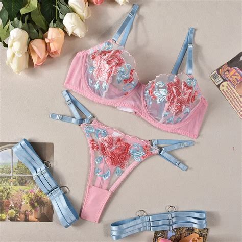 Fancy Lingerie Set Luxury Mesh Transparent Underwear Lenceria 4 Piece