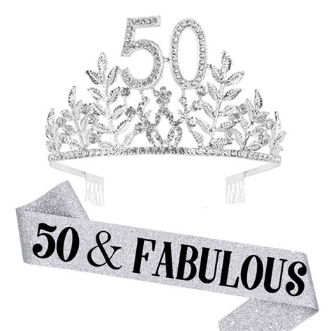 Happy 50th Birthday Sash Tiara Set Womens Purple 50th Decor