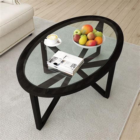 Amazon.com: 46.4" Oval Black Coffee Tables for Living Room, Glass