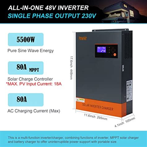 Powmr 5500w Solar Hybrid Inverter 48v Dc To 220 230v Ac 5 5kw Off Grid Pure Sine Wave Inverter