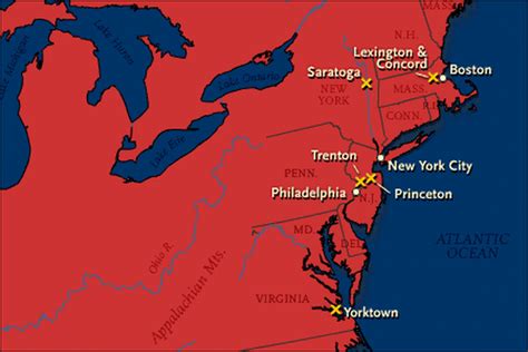 Map of the battles in the revolution - American revolution history