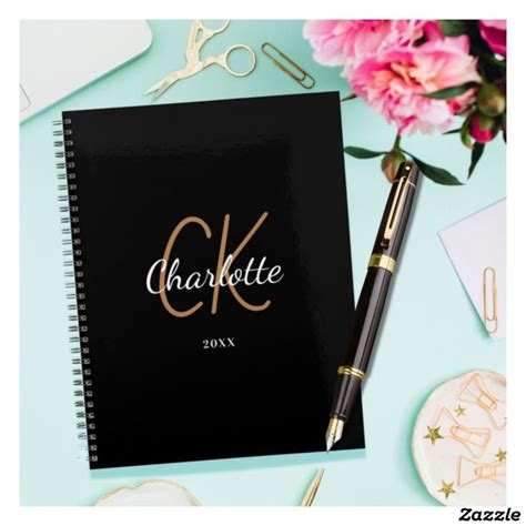 Black Gold Monogram Initials Name Minimalist 2024 Planner Zazzle