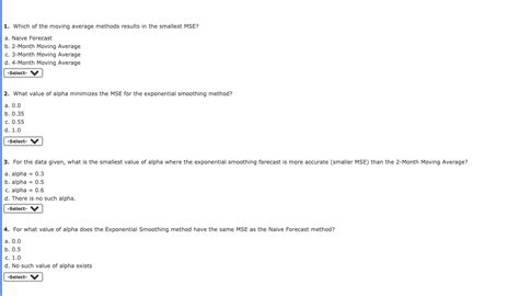 Solved Comparing Moving Average And Exponential Smoothing