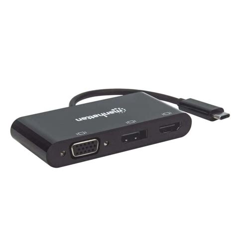 Manhattan Splitter Rozbočovač Mst Adaptér Usb C Na Displayport Hdmi Vga čierny