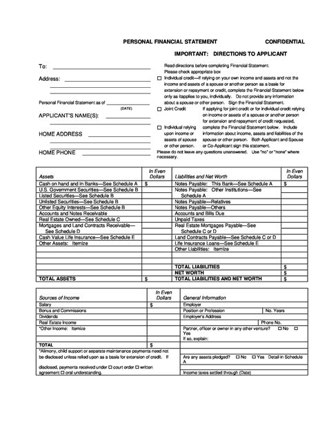 Free Printable Personal Financial Statement Templates Pdf Word Excel