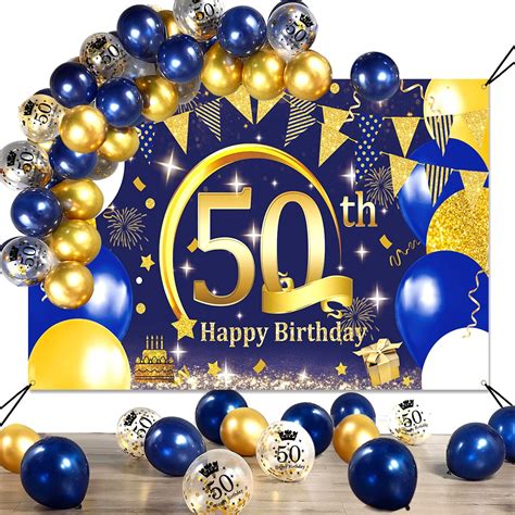 Swpeed Palloncini Anni Compleanno Decorazioni Striscione Blu Oro