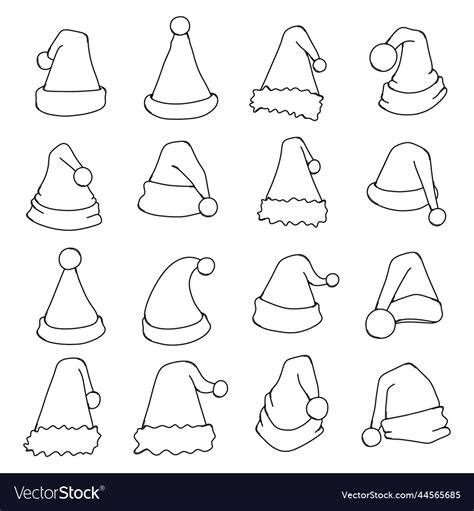 Santa Hat Doodle Icon Set Drawing Sketch Vector Image