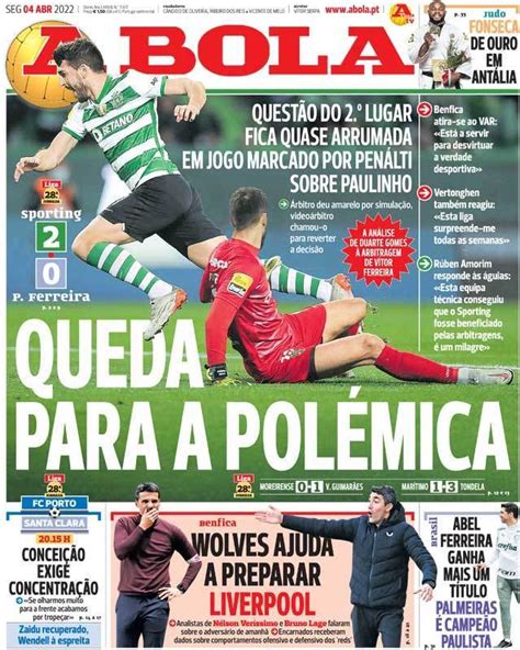 Capa Jornal A Bola Capa De Hoje