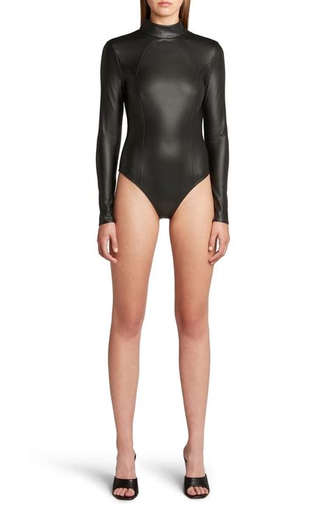 Wolford X Amina Muaddi Mock Neck Faux Leather Bodysuit Nordstrom