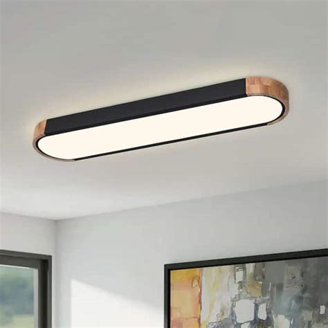 Huoku Lumin 38 In W 1 Light Black And Wood Integrated Led Flush Mount