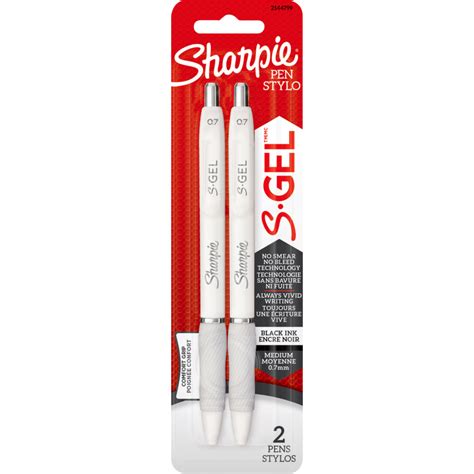 Sharpie® S-Gel® Fashion Retractable Pens 0.7 mm White Black 2/pkg Monk ...