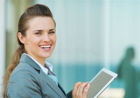 Happy Business Woman Using In Tablet Pc Stock Image Image Of Email