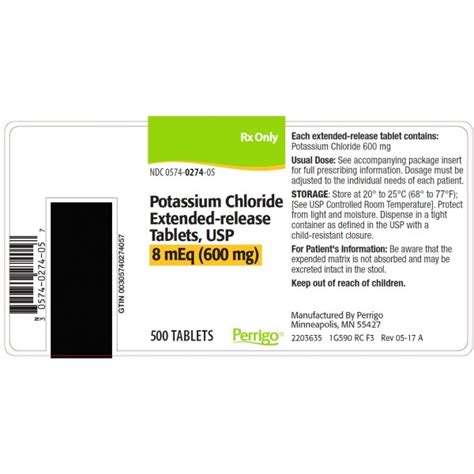 Potassium Chloride Er 600mg Rx Products