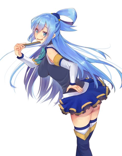 Safebooru 1girl Aqua Konosuba Aqua Eyes Aqua Hair Ass Bent Over Blue Dress Blue Footwear