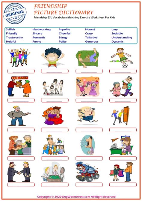 Friendship Printable English Esl Vocabulary Worksheets Engworksheets