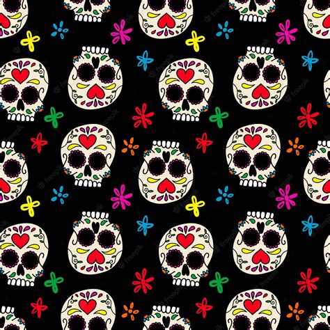 Premium Vector Seamless Pattern With Mexican Sugar Skulls Design