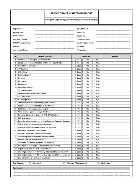 Transformer Inspection Checklist Transformer Electrical Components