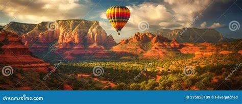 Sunset Hot Air Balloons Above Sedona Arizona Banner Generative AI Stock Illustration