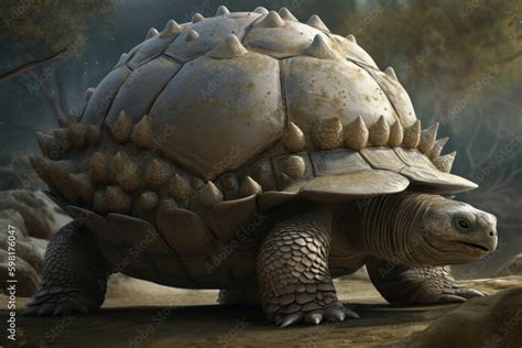 A Glyptodon using its armored shell to protect its young.. AI ...