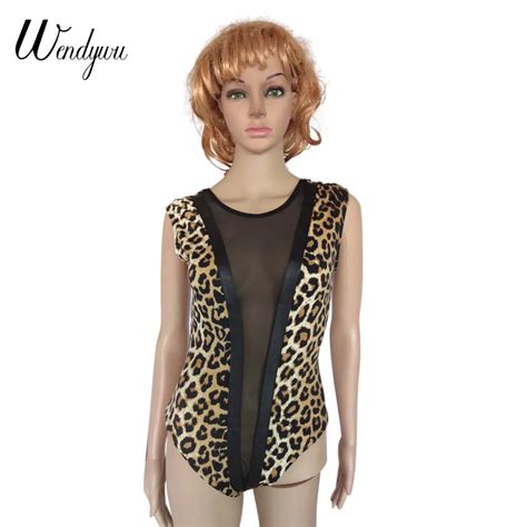 Wendywu Fashionable Sexy Leopard Printed Women Sleeveless Teddy Bodycon