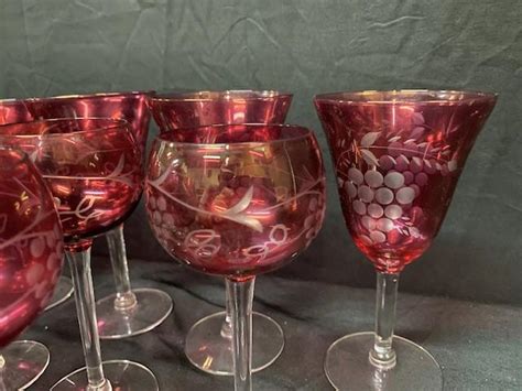 Lot90 Etched Cranberry Goblets And Wine Glasses