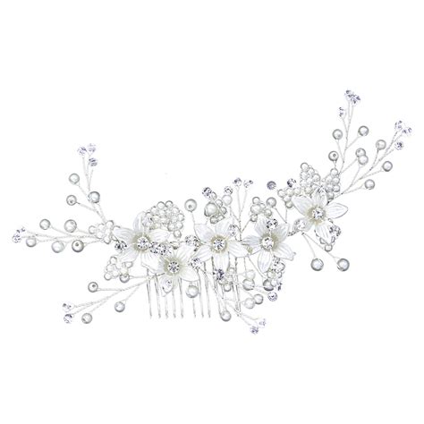 White Flower Handmade Pearl Hair Comb Wedding Crystal Diamante Hairpin