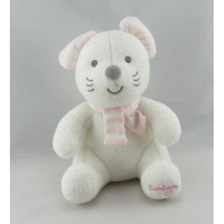 Doudou souris blanc rose écharpe LUMINOU JEMINI