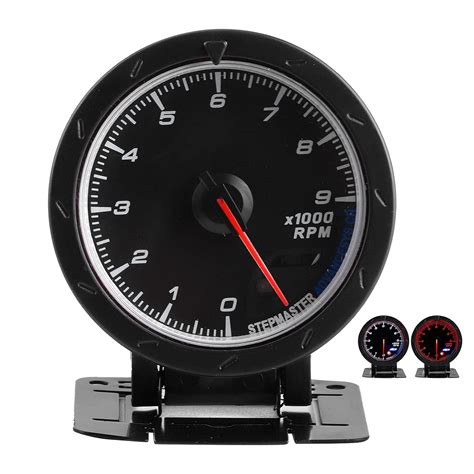 Qiilu 12V Tachometer Gauge 2 5 60mm Black Car Auto Digital White Red