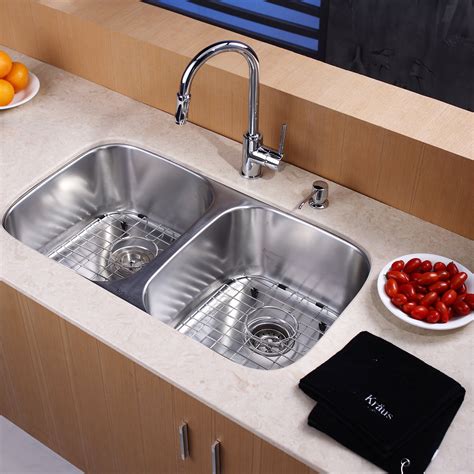 Kraus 8 Piece Undermount Double Bowl Kitchen Sink Set And Reviews Wayfair