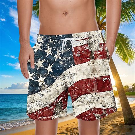 cllios American Flag Men's Swim Trunks 4th of July Patriotic Swimming