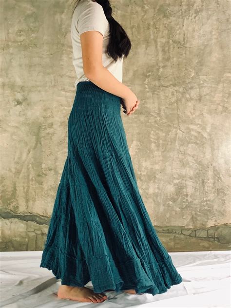 Long Bohemian Skirt In Pine Green Layered Boho Skirt Maxi Etsy