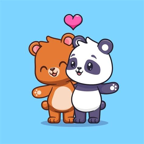 Two Cute Cartoon Bears Hugging Each Other