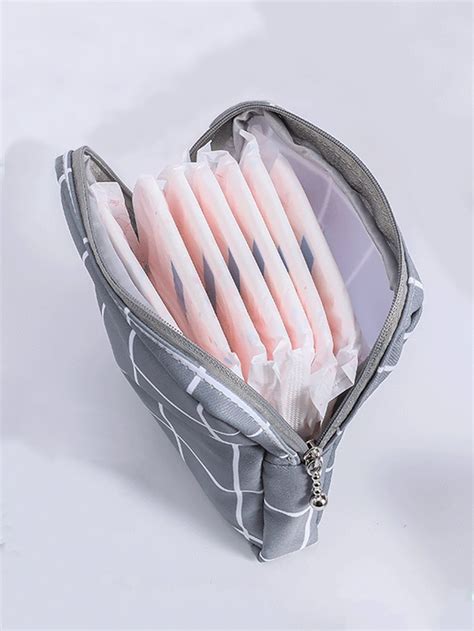 1pc Plaid Pattern Sanitary Napkin Storage Bag Small Cosmetic Bags