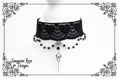 Raven Skull Beaded Choker Necklace Gothic Raven Choker Raven Etsy Uk