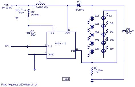 LED driver based on MP3302 LED driver IC. Working circuit diagram.Operates from a single Lithium ...