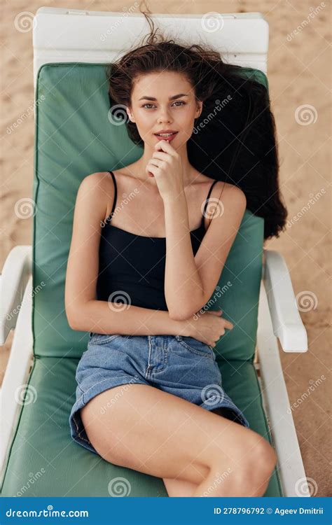 Resort Woman Sand Sunbed Tan Beach Sea Lifestyle Smiling Lying Ocean