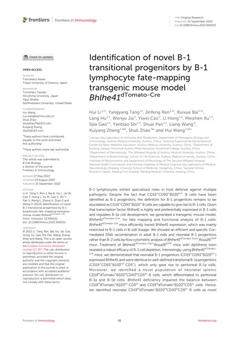 Pdf Identification Of Novel B Transitional Progenitors By B