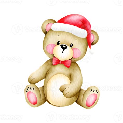 Ai Generated Watercolor Teddy Bear Wearing A Santa Hat 34959070 Png