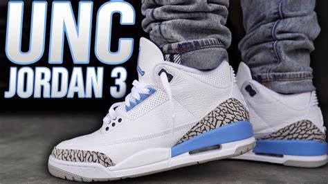 JORDAN 3 UNC VALOR BLUE REVIEW AND ON FOOT YouTube